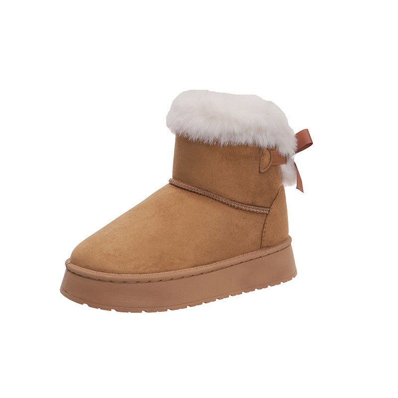 Damen Gefütterte Kurzstiefel mit Kunstfell-Bündchen, rutschfester Plateausohle und Schleifendetail Drune