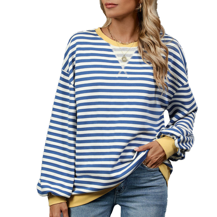 Damen lässiger Sweatshirt mit modischem Streifenmuster und weit geschnittenen Ärmeln Drune