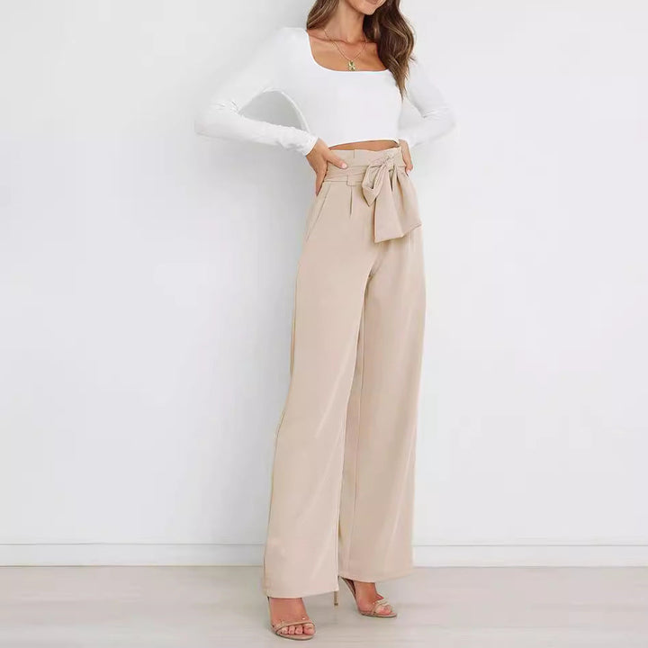 Damen Weit geschnittene Hochbundhose mit Bindegürtel Drune