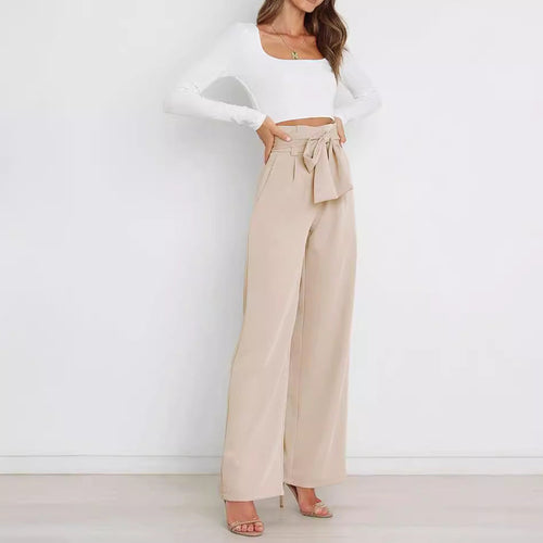 Damen Weit geschnittene Hochbundhose mit Bindegürtel Drune