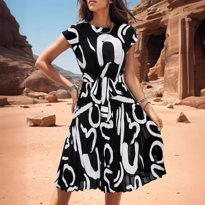 Damen Midi-Kleid mit modischem Wickeldesign und Taillengürtel Drune