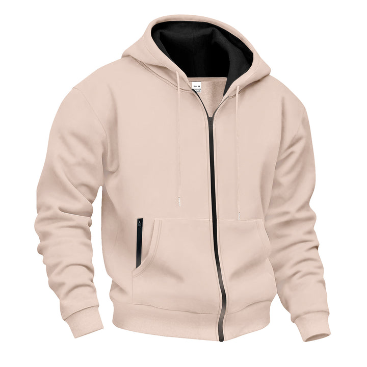 Herren nan Zip-Hoodie Sweatjacke mit angerautem Innenfutter, Kängurutasche und gerippten Bündchen Drune