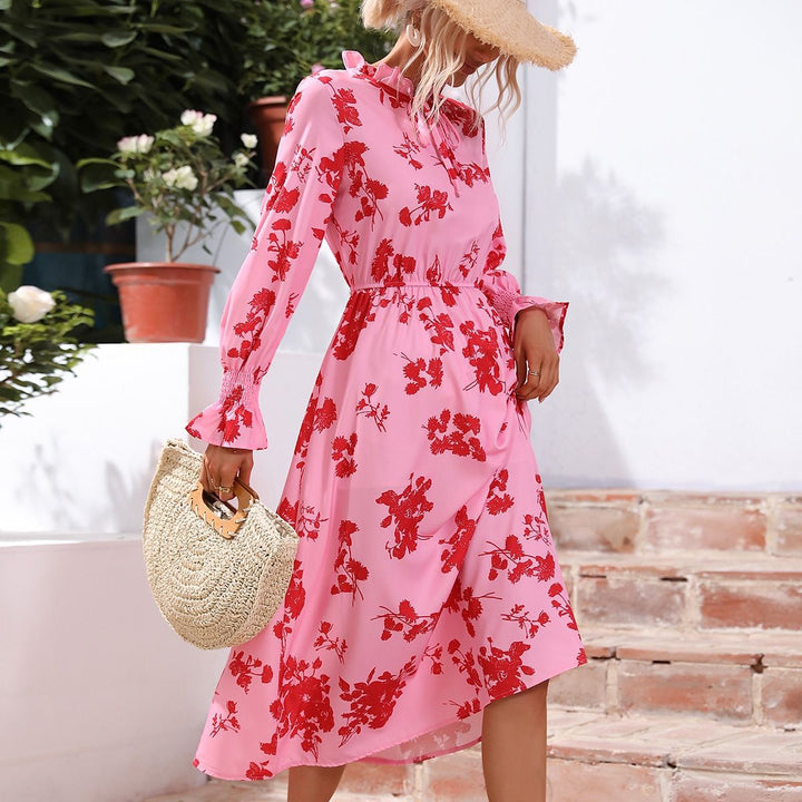 Damen Maxikleid mit floralem Print und angenähtem Bindeband Drune