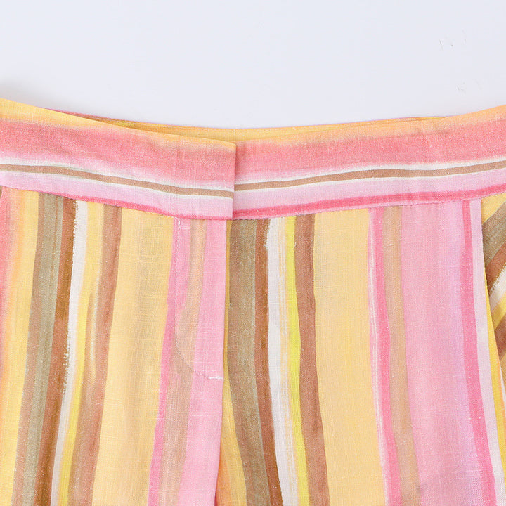 Damen 50+ hochtaillierte weite Palazzo‑Hose mit vertikalem Streifenmuster Drune