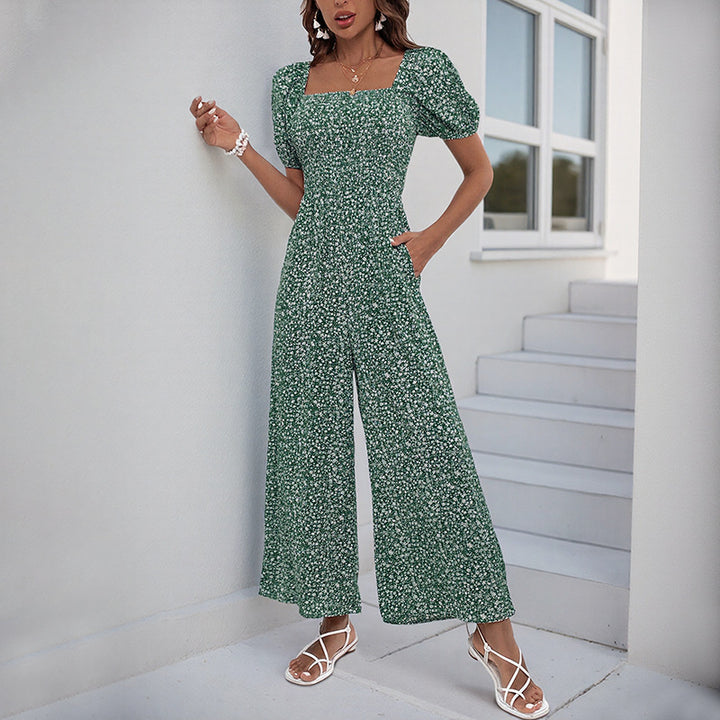 Damen Oversized Jumpsuit mit Puffärmeln und elastischem Taillenbund Drune