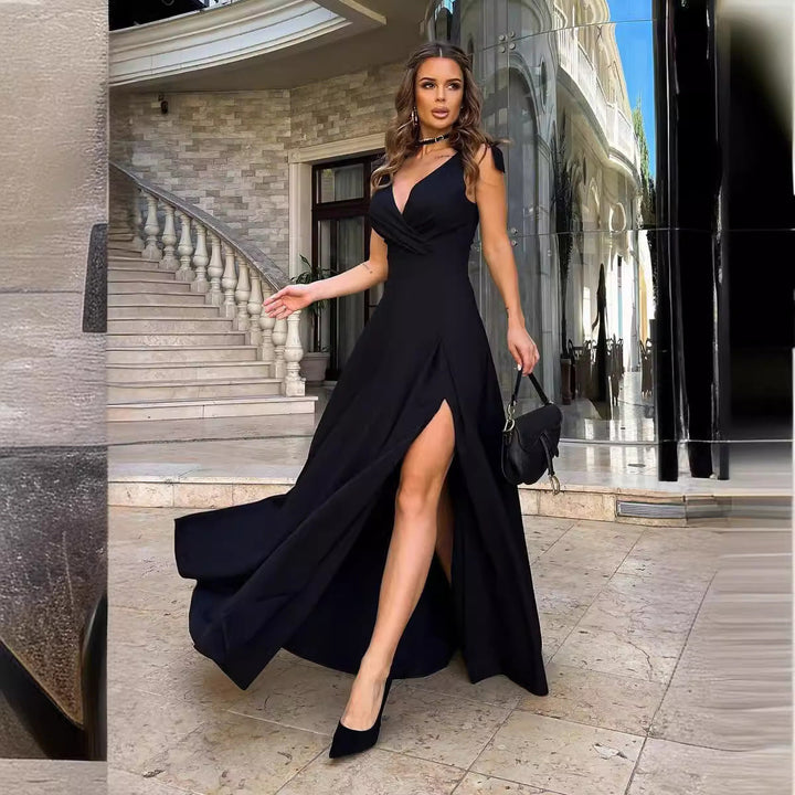 Damen Elegantes Abendkleid mit Hohem Schlitz Drune