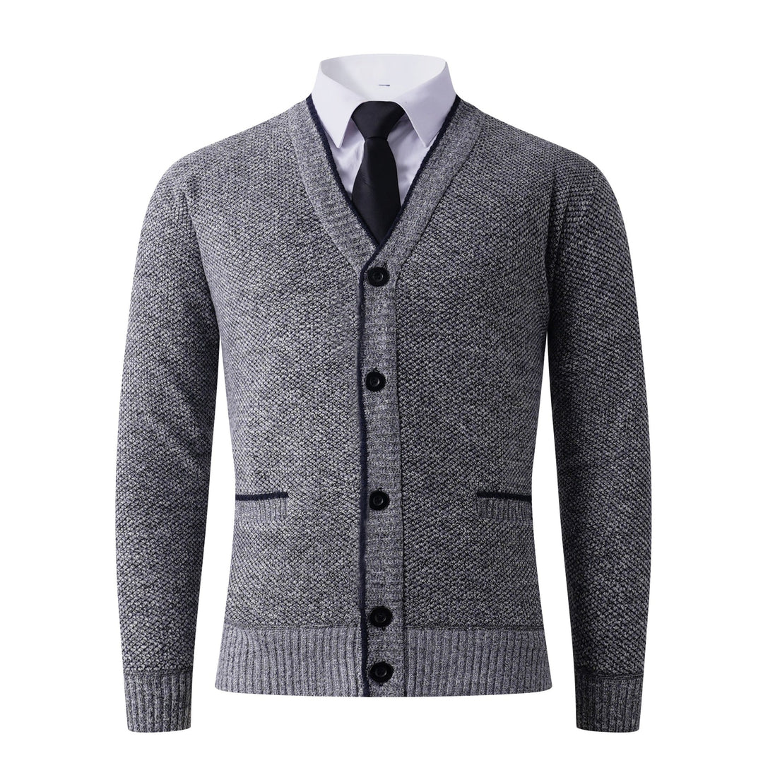 Herren Strukturierte Strickcardigan mit V-Ausschnitt, Knopfleiste und Eingrifftaschen Drune