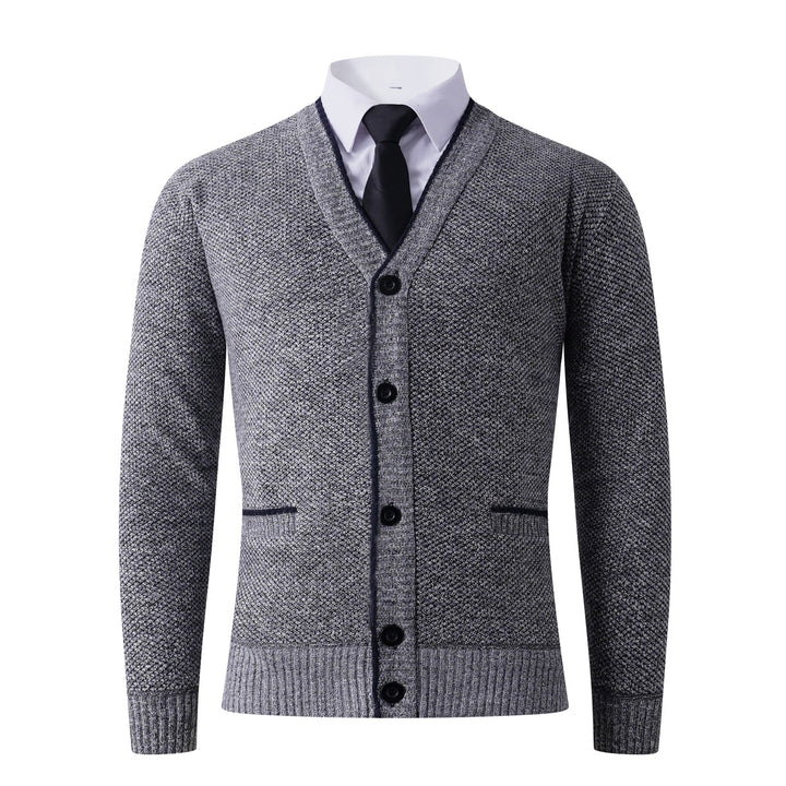 Herren Strukturierte Strickcardigan mit V-Ausschnitt, Knopfleiste und Eingrifftaschen Drune