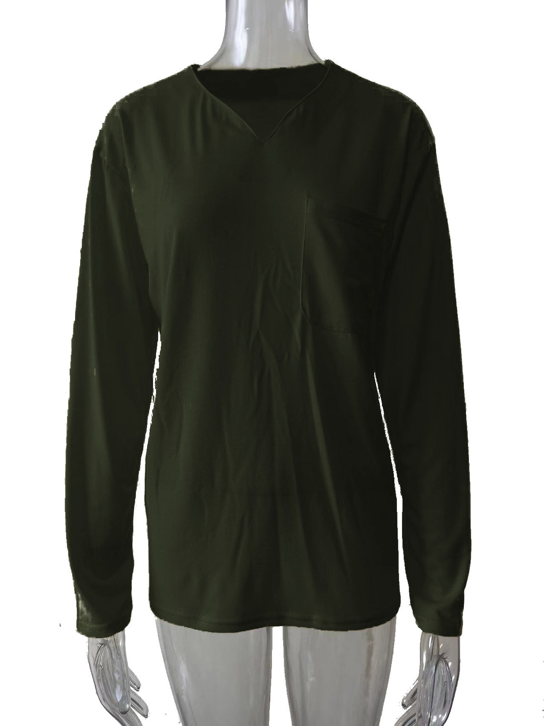 Damen nan legeres Langarmshirt mit V-Notch-Ausschnitt, Brusttasche und lockerer Oversize-Passform Drune