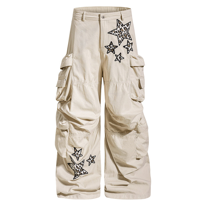 Damen weite Cargo-Culottehose mit Oversize-Taschen und Stern-Leo-Applikation Drune