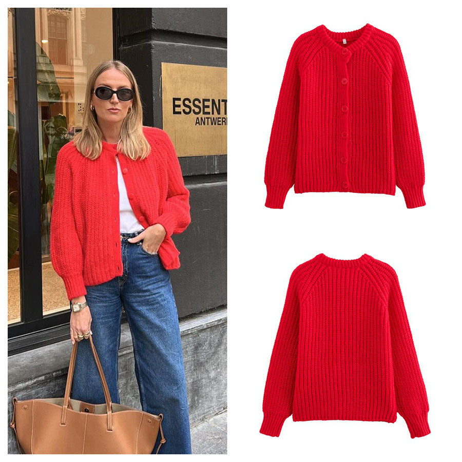 Damen Oversize Mohair-Effekt Strickjacke mit Rippenstruktur und Rundhalsausschnitt Drune