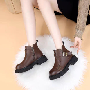 Damen Modische Chelsea-Stiefeletten mit Schnalle Drune