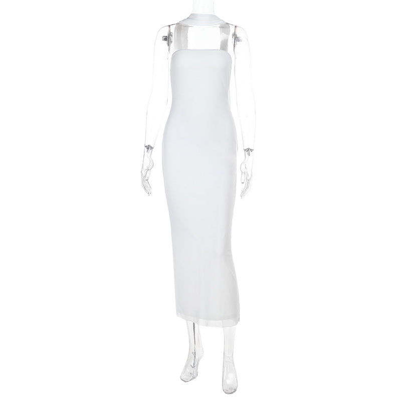 Damen elegantes Maxikleid mit hohem Kragen und figurformendem Schnitt Drune