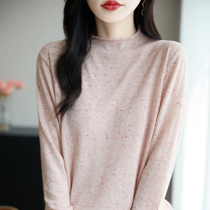 Damen Minimalistischer Nep-Strick-Longsleeve mit kurzem Stehkragen Drune