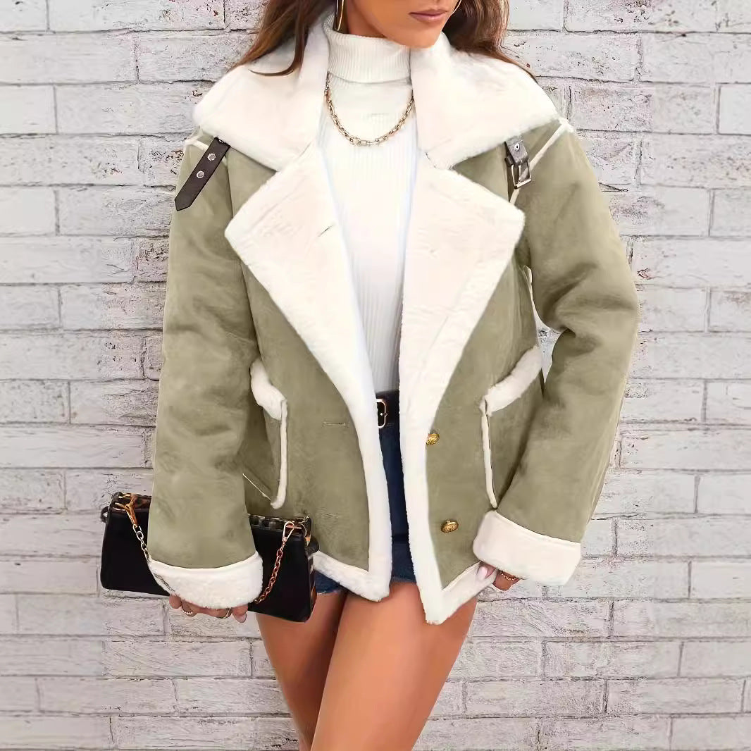 Damen nan kurz geschnittene Lammfelloptik Fliegerjacke Drune