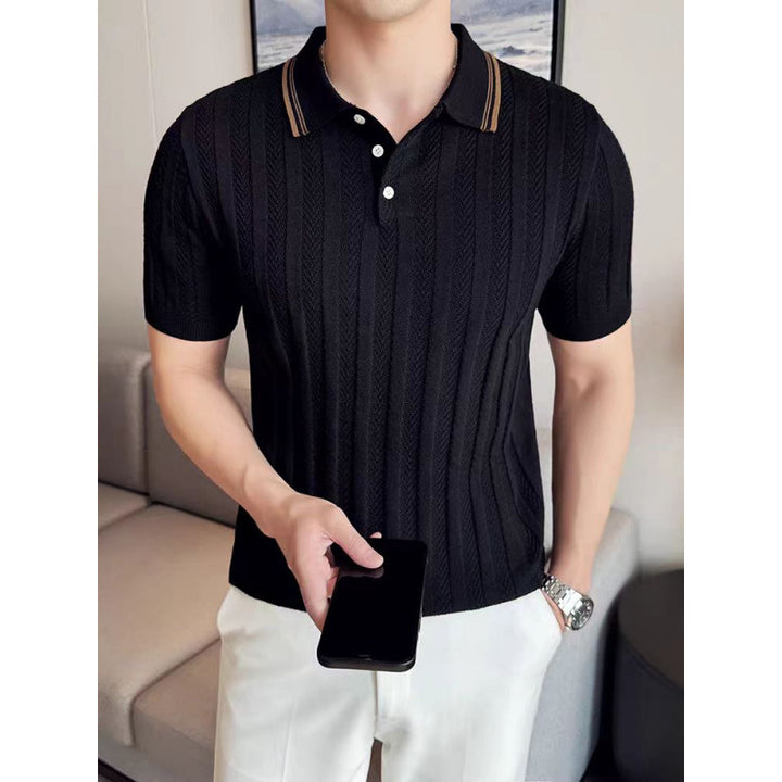 Herren Elegantes Kurzarm-Strickpoloshirt mit Struktur Drune