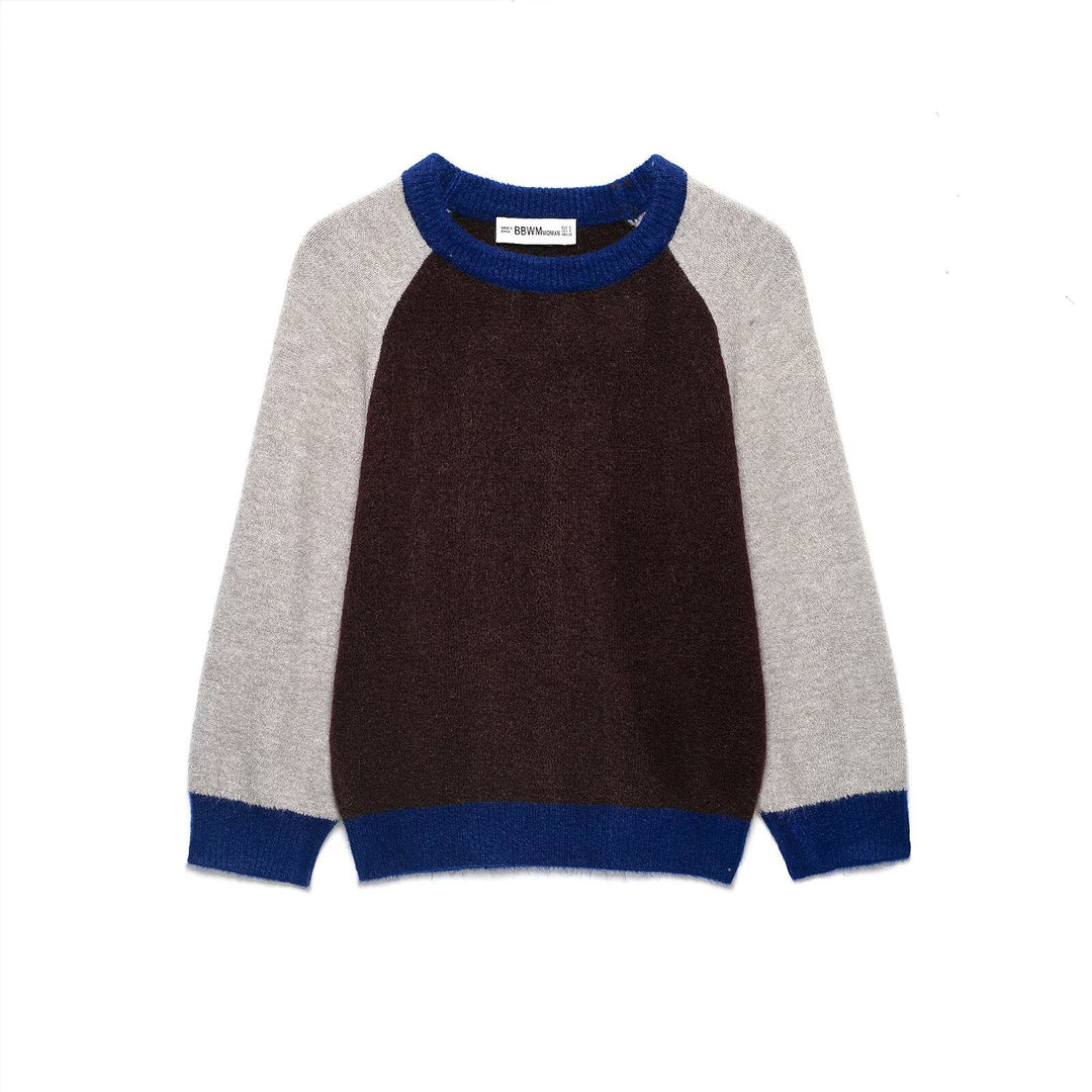 Damen Farbblock-Rundhals-Pullover mit Raglanärmeln Drune