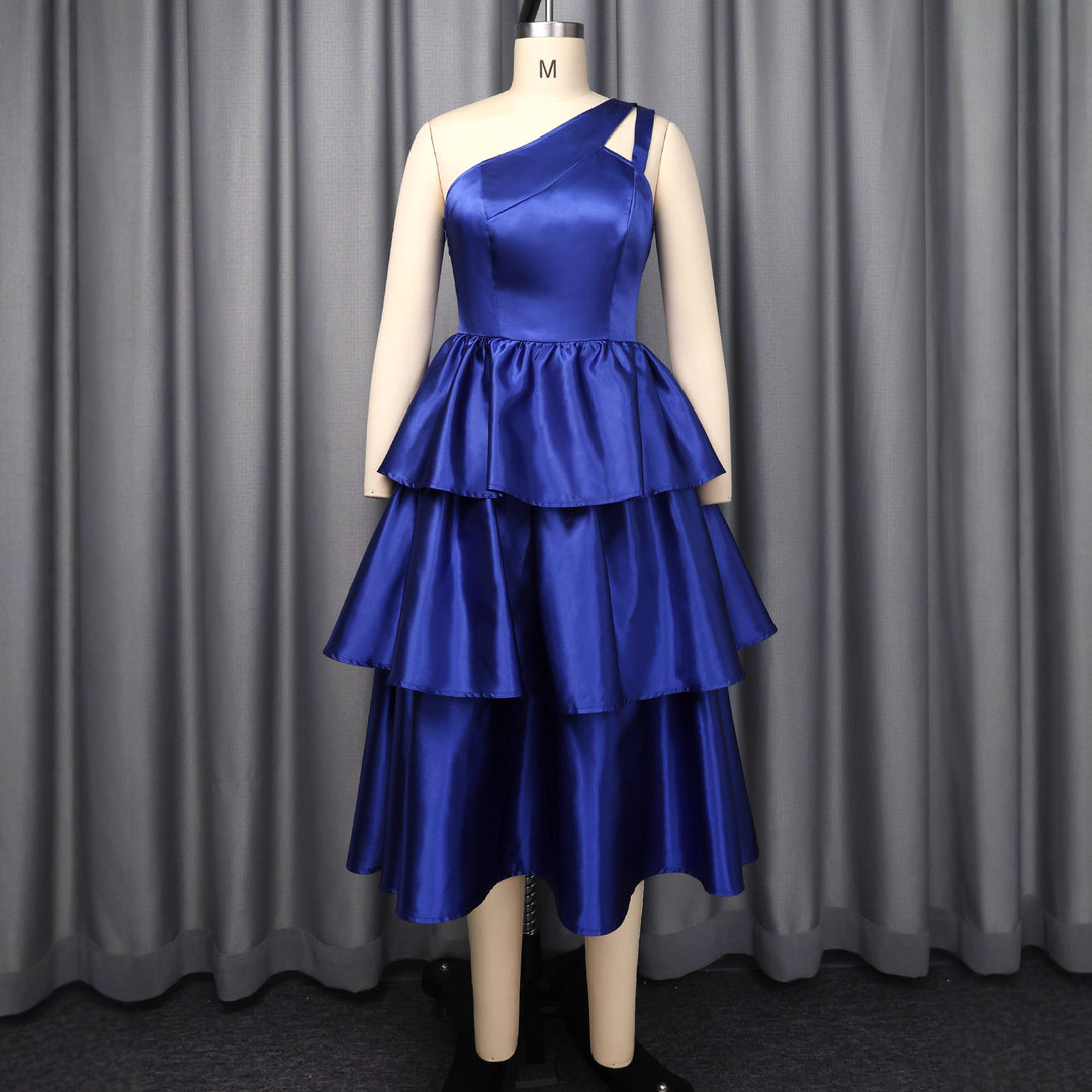 Damen Maxikleid mit asymmetrischem Träger und voluminösen Rüschen Drune