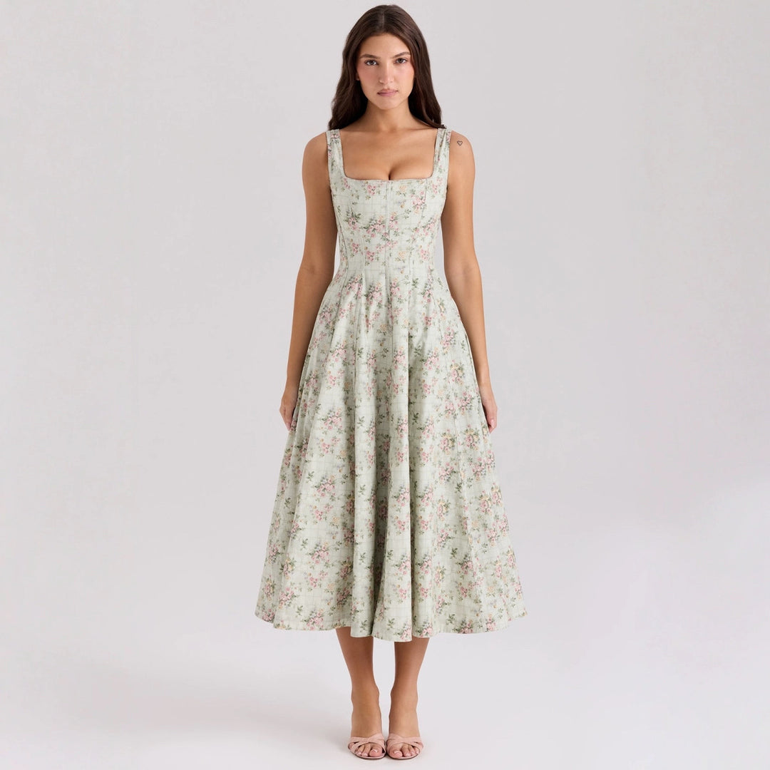 Damen Floral Maxikleid mit schmalen Trägern und seitlichen Taschen Drune