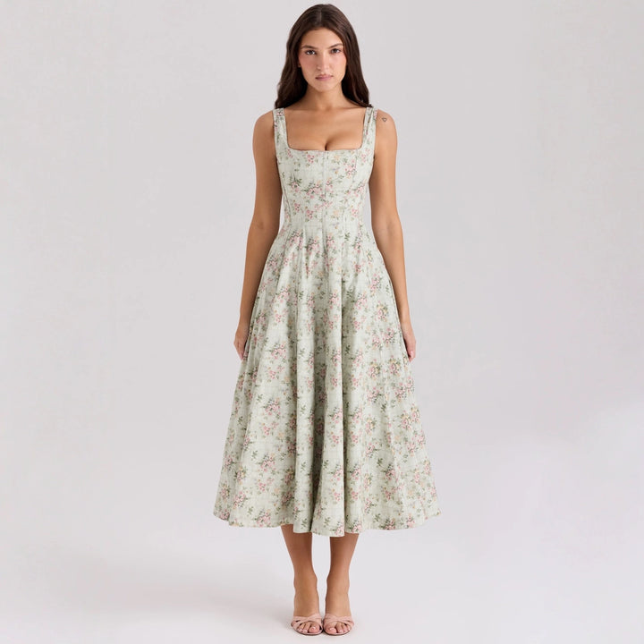 Damen Floral Maxikleid mit schmalen Trägern und seitlichen Taschen Drune
