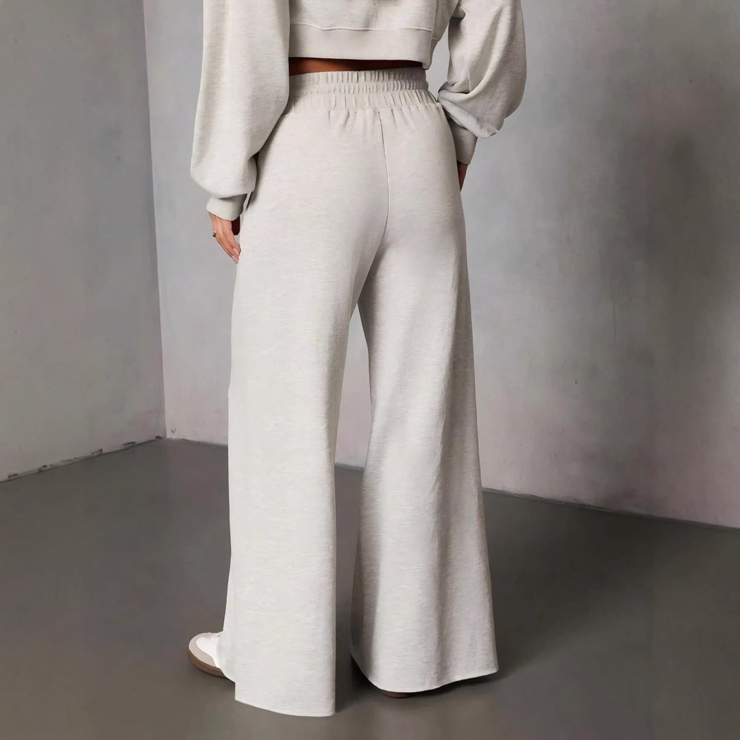 Damen weite High-Waist Loungehose mit Kordelzug und Seitentaschen Drune