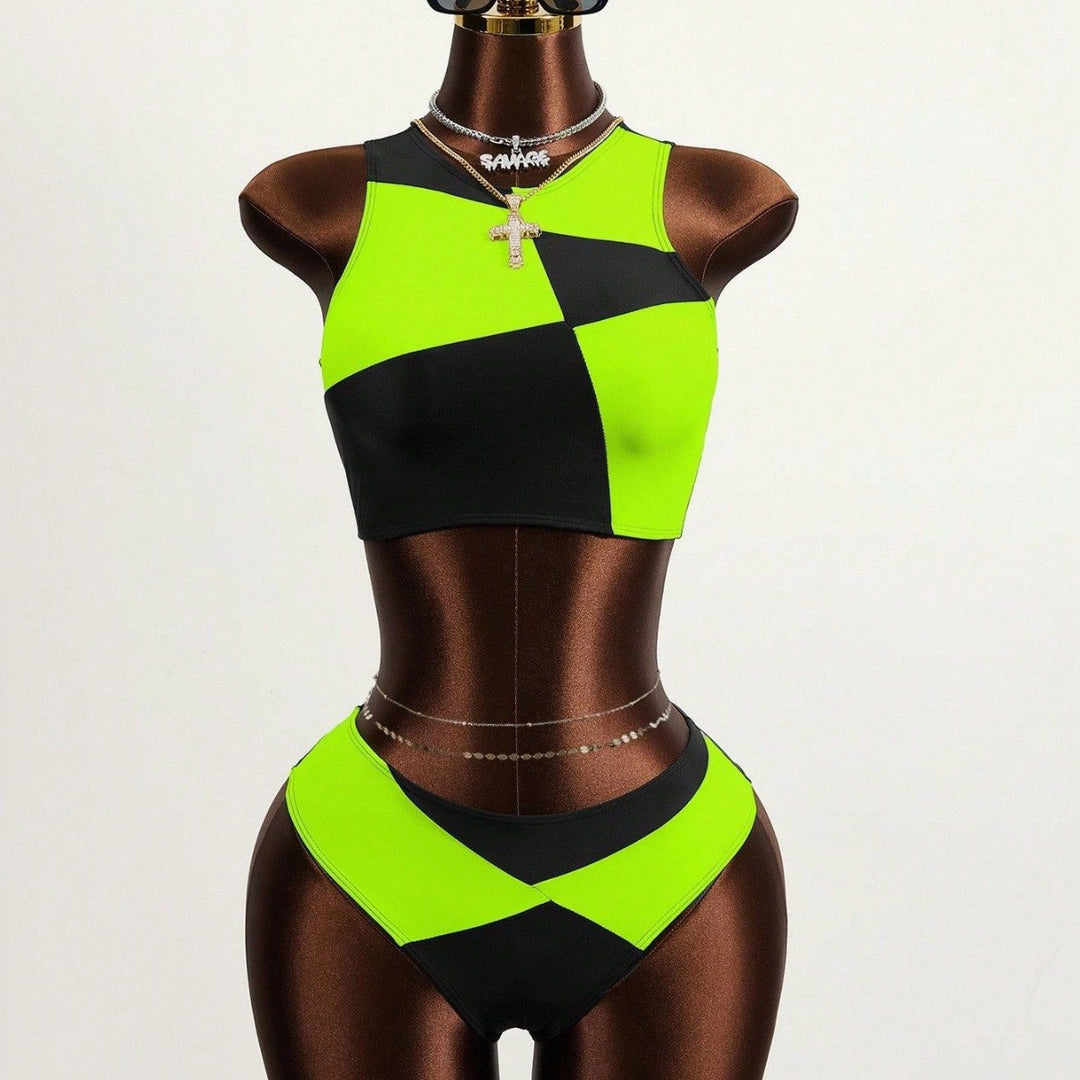 Damen Sportlicher Hochgeschnittener Bikini Drune