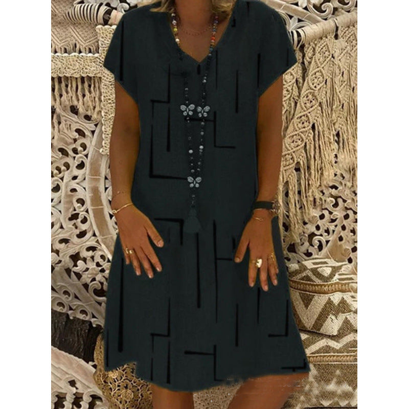 Damen Freizeitkleid aus Leinen mit minimalistischem Druck Drune