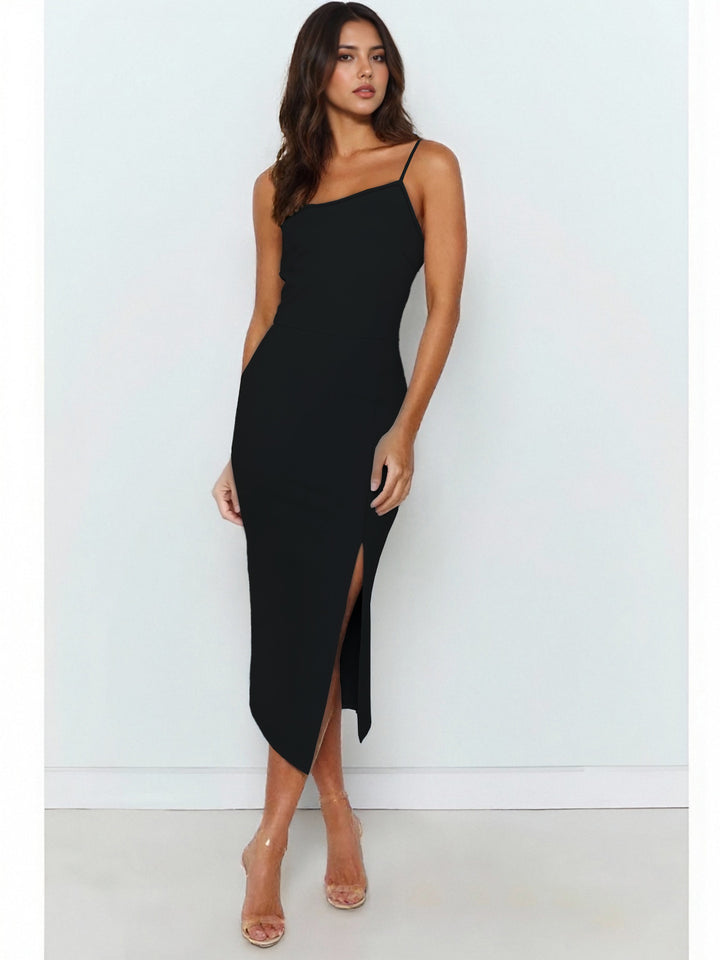 Damen Elegantes Midi-Kleid mit asymmetrischem Saum und Schlitz Drune