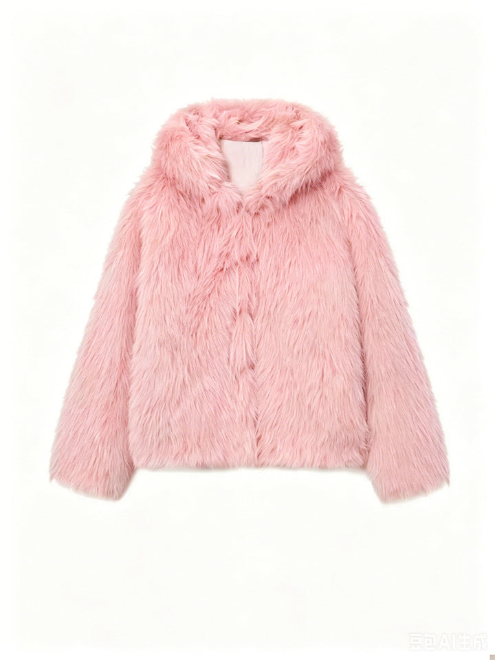 Damen Kurzblouson aus langfaserigem Shaggy‑Faux‑Fur mit hohem Schalkragen und klarer Boxy‑Silhouette Drune