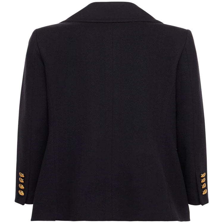 Damen Kurzer Zweireihiger Wollmix-Peacoat mit goldenen Zierrundknöpfen und taillierter Silhouette Drune