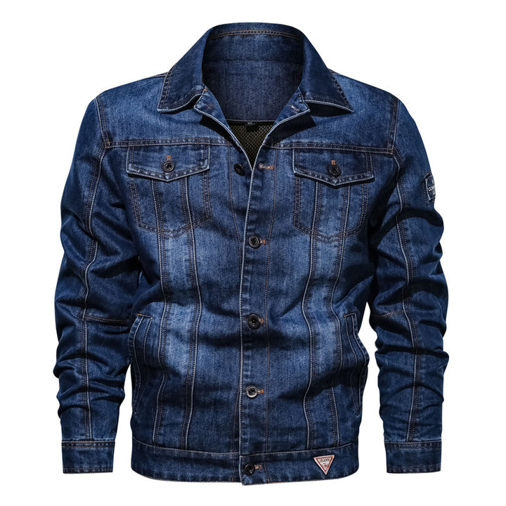 Herren Denim-Jeansjacke im Truckerstil mit gesteppter Innenlage und markanten Ziernähten Drune