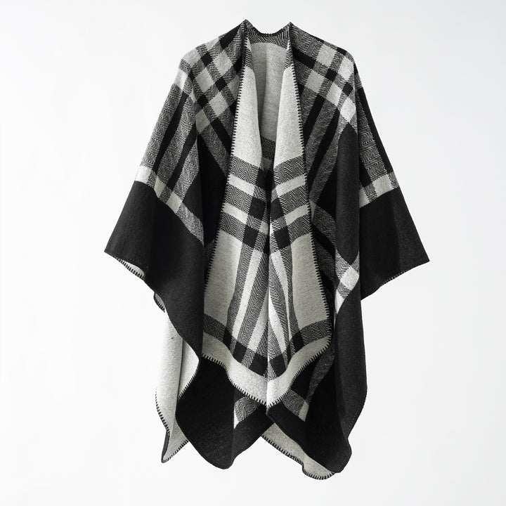 Damen Reversibler Oversize-Cape-Poncho aus Wollmix mit dekorativer Rollkante Drune