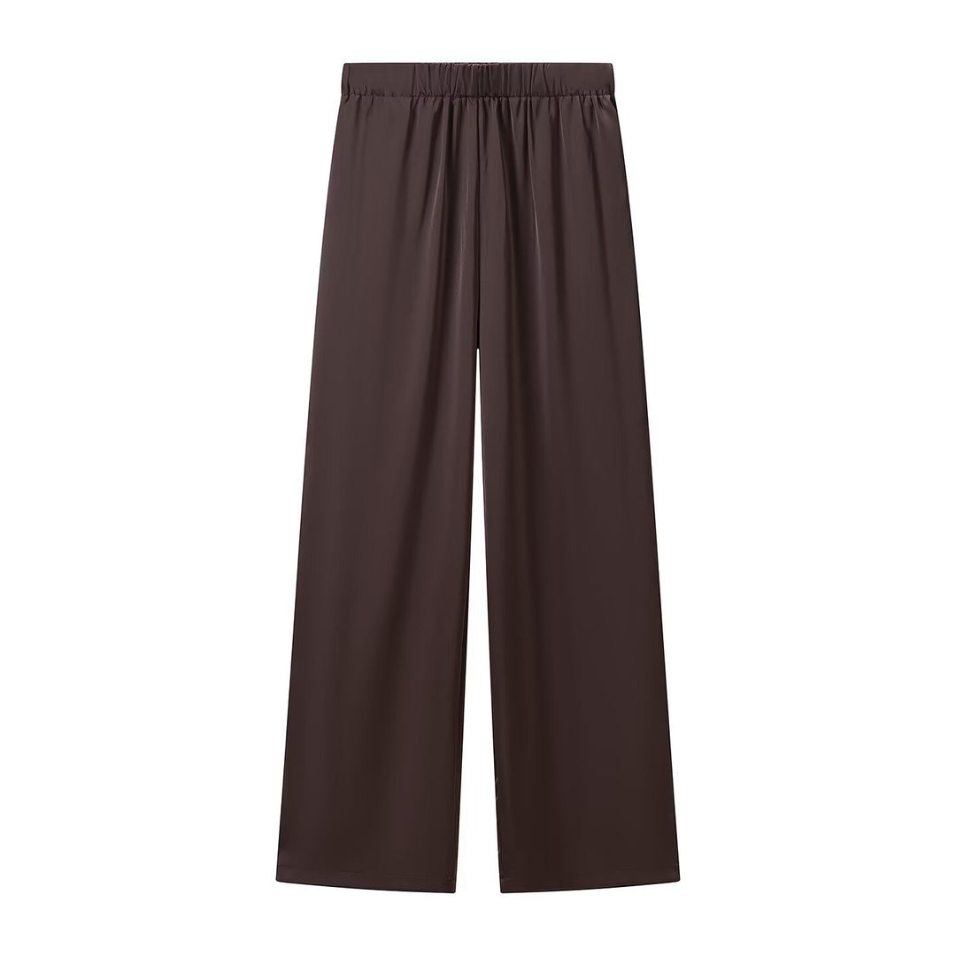 Damen Weite Palazzo-Hose mit Elastikbund und fließender Satinoptik Drune