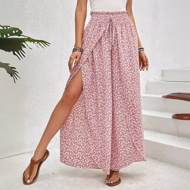 Damen weite Sommerhose mit elastischem Bund und floralem Design Drune