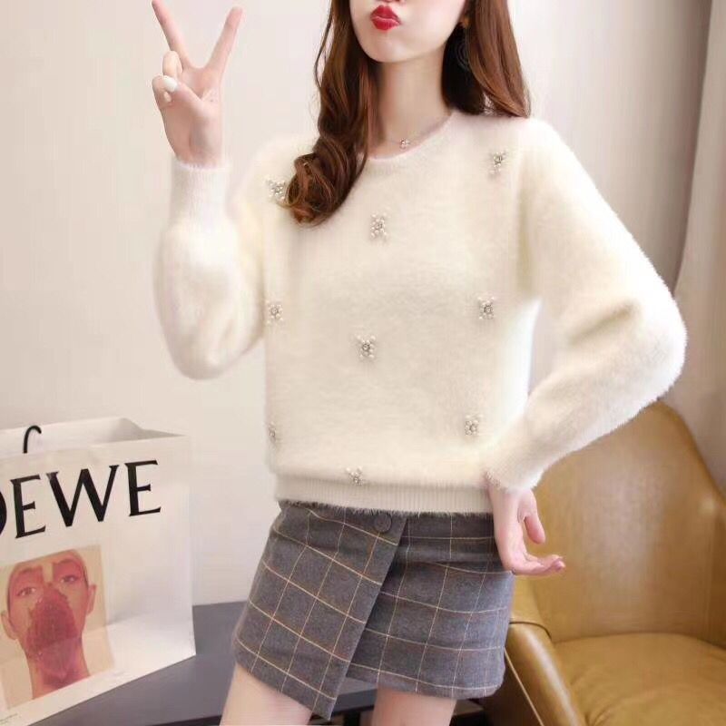 Damen weicher Pullover mit eleganten Perlenapplikationen Drune