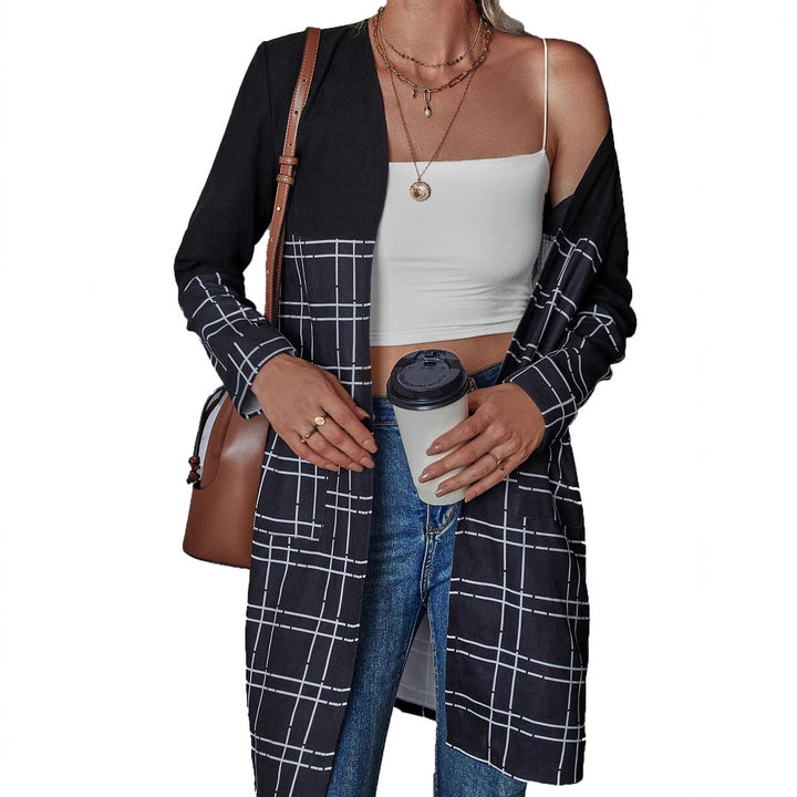 Damen längerer Blazer mit grafischem Karomuster Drune