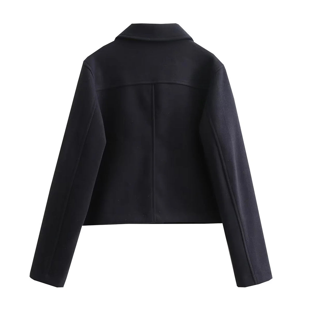 Damen nan kurzer Wollmix Overshirt mit aufgesetzten Klappentaschen und Zierknopfleiste Drune