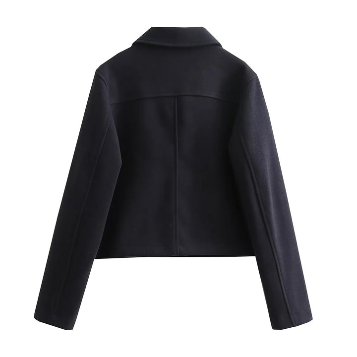 Damen nan kurzer Wollmix Overshirt mit aufgesetzten Klappentaschen und Zierknopfleiste Drune