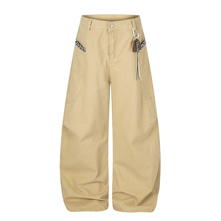 Damen Extraweite Palazzohose mit hoher Taille, Cargo‑Taschen und dekorativem Schlüsselanhänger Drune