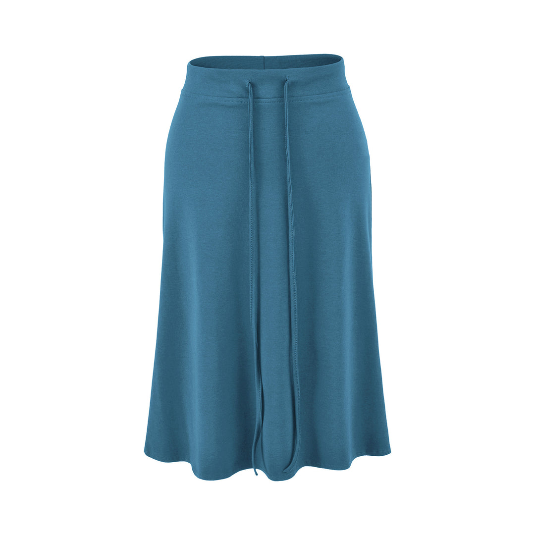 Damen Jersey-Midirock mit hohem Bund, Tunnelzug und A-Linien-Schnitt Drune