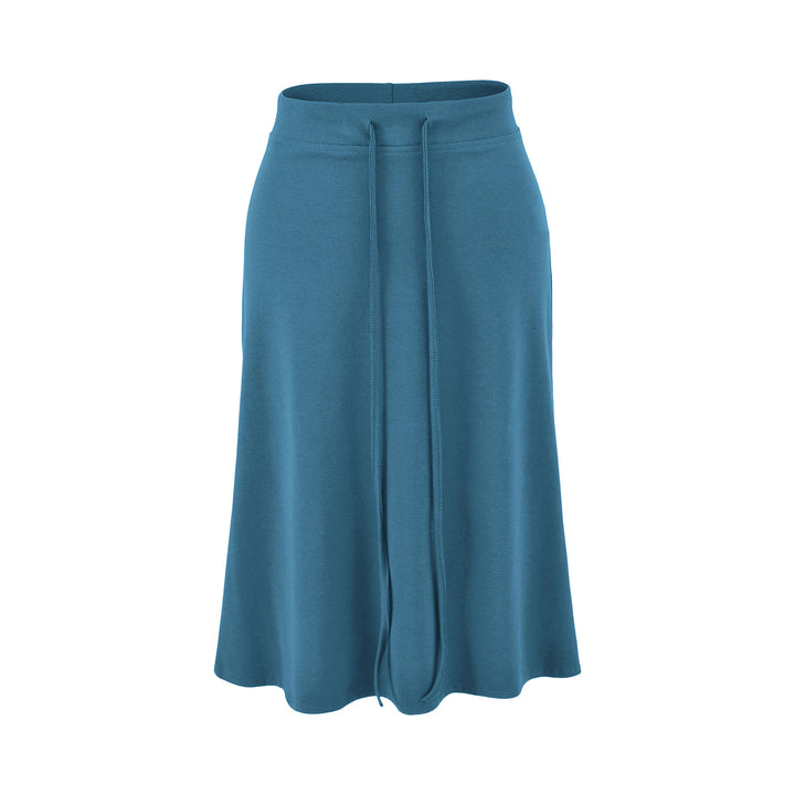 Damen Jersey-Midirock mit hohem Bund, Tunnelzug und A-Linien-Schnitt Drune