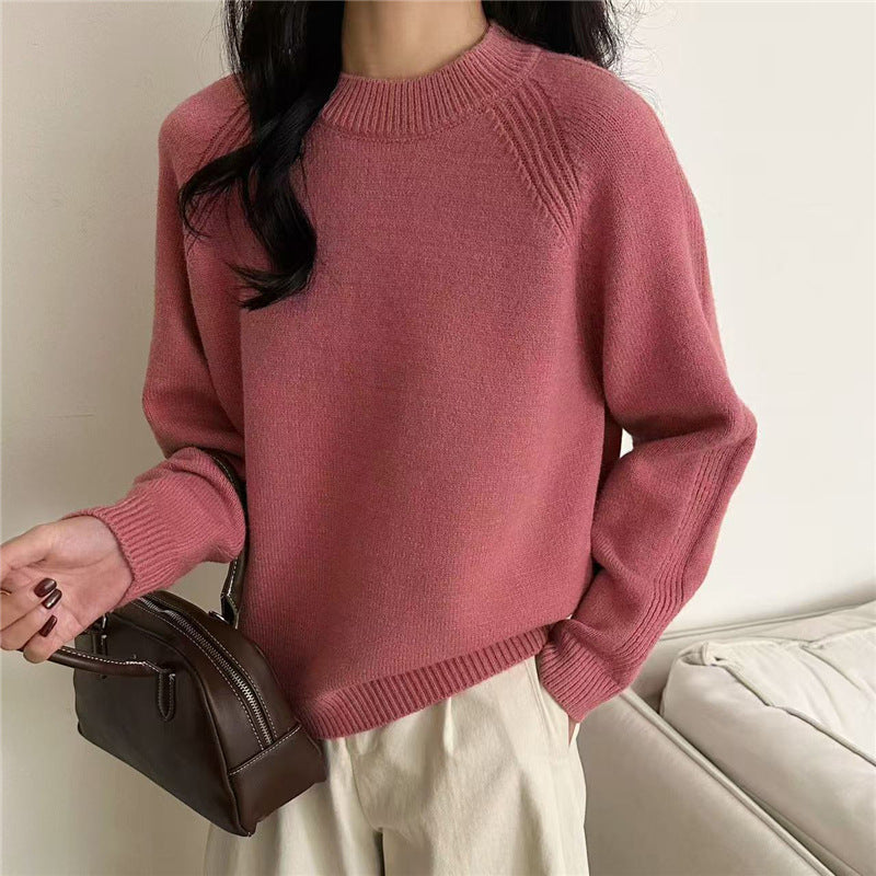 Damen lässiger Strickpullover mit Rundhalsausschnitt und feiner Struktur Drune
