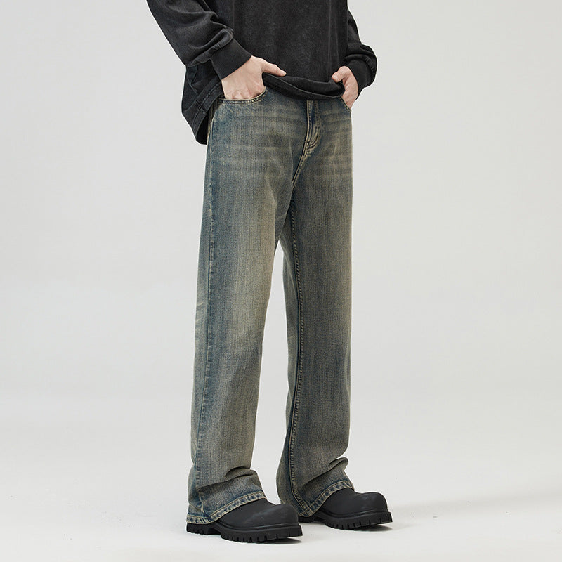 Herren Weit geschnittene Relaxed-Denimhose aus Vintage-Denim mit tiefem Schritt und leichter Used-Waschung Drune