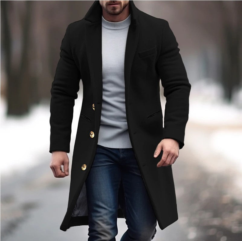 Herren Langer taillierter Wollmantel mit Reverskragen und Pattentaschen Drune