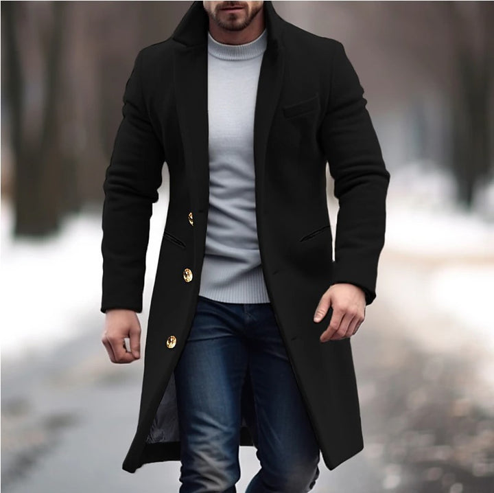 Herren Langer taillierter Wollmantel mit Reverskragen und Pattentaschen Drune