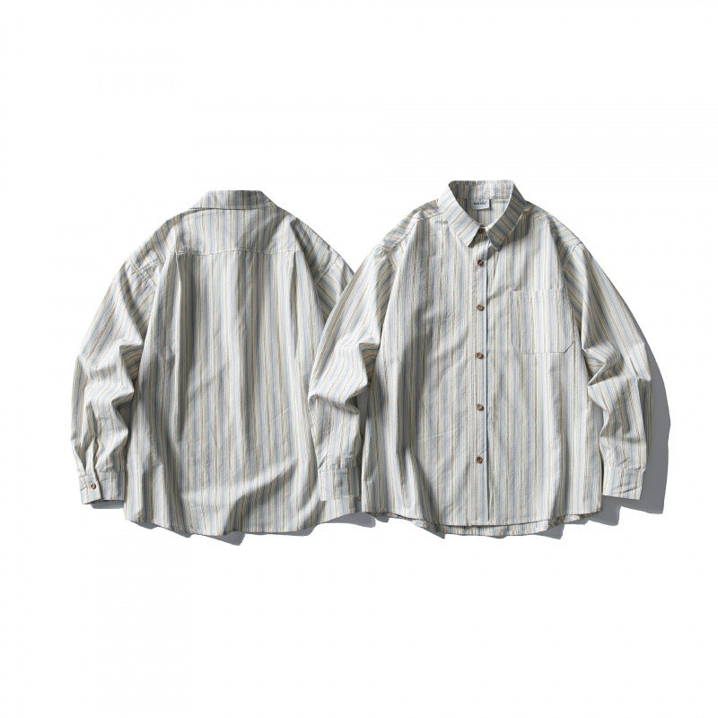 Unisex Lässiges Oversize-Streifenhemd mit kastiger Silhouette und Brusttasche Drune
