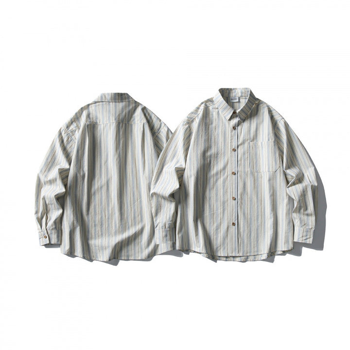 Unisex Lässiges Oversize-Streifenhemd mit kastiger Silhouette und Brusttasche Drune