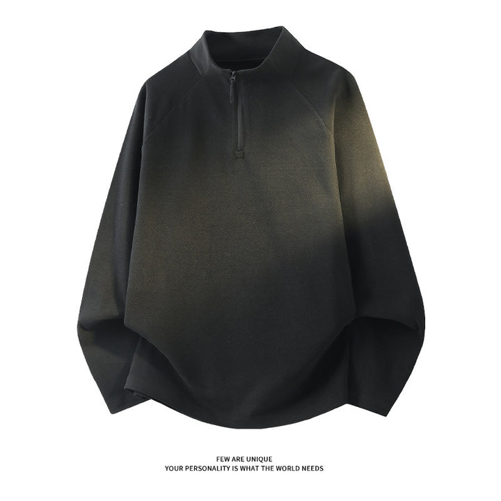 Unisex Oversize-Mockneck-Halbzip-Sweatshirt aus Mikrofleece mit abgerundetem Saum Drune