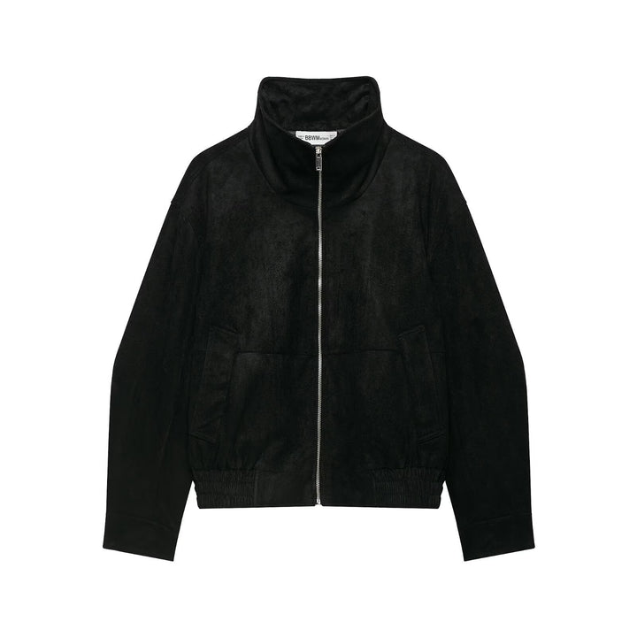 Damen Velourslederoptik Bomberjacke mit Funnelkragen und elastischem Saum Drune