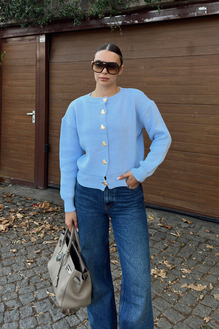 Damen Strickjacke mit herzförmigen Knöpfen und lässigem Schnitt Drune